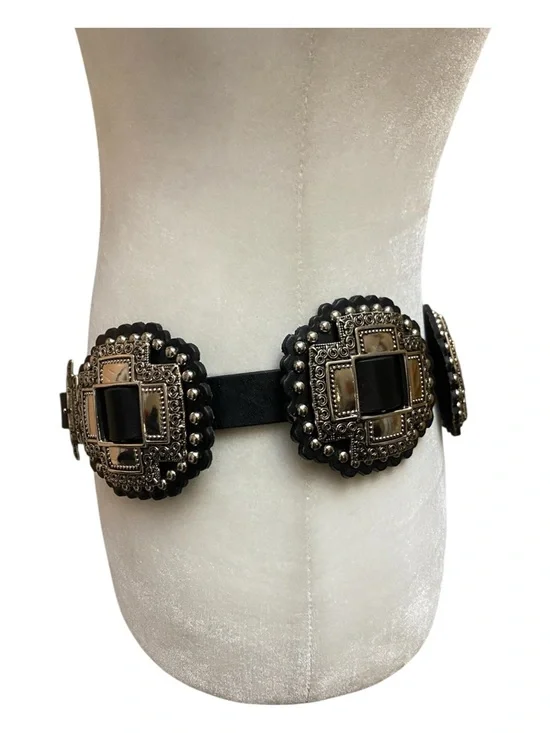 Roper Womens Black And Silver Large Cross Concho Western Belt - Picture 3 of 8